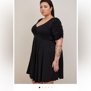 Mini studio knit cinch front skater dress in black